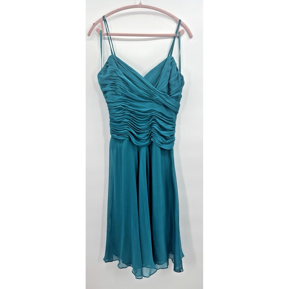 VTG Y2K Whimsigoth Laura Ashley Silk Dress 8 Jade Teal Fairy Ethereal Deadstock